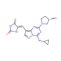 N[C@H]1CCN(c2nc(NC3CC3)n3ncc(/C=C4\NC(=O)NC4=O)c3n2)C1 ZINC000205042382