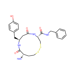 N[C@H]1CCSSC[C@@H](C(=O)NCc2ccccc2)NC(=O)C[C@H](Cc2ccc(O)cc2)NC1=O ZINC000064447313