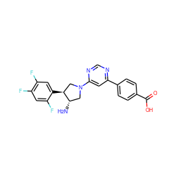 N[C@H]1CN(c2cc(-c3ccc(C(=O)O)cc3)ncn2)C[C@@H]1c1cc(F)c(F)cc1F ZINC000014958740