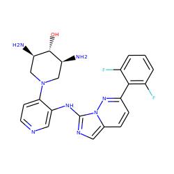 N[C@H]1CN(c2ccncc2Nc2ncc3ccc(-c4c(F)cccc4F)nn23)C[C@@H](N)[C@@H]1O ZINC001772633610