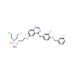 N[P@@](=O)(OCCCOc1ccc2ncnc(Nc3ccc(OCc4cccc(F)c4)c(Cl)c3)c2c1)N(CCCl)CCCl ZINC001772658132