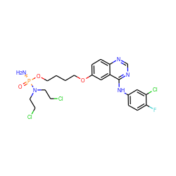 N[P@](=O)(OCCCCOc1ccc2ncnc(Nc3ccc(F)c(Cl)c3)c2c1)N(CCCl)CCCl ZINC001772614286