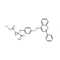 NC(=O)[C@@]1(Cc2ccc(OCc3cc(-c4ccccc4)nc4ccccc34)cc2)C[C@@H]1C(=O)NO ZINC000040393256