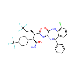 NC(=O)[C@@H](C1CCC(C(F)(F)F)CC1)[C@@H](CCC(F)(F)F)C(=O)N[C@H]1N=C(c2ccccc2)c2cccc(Cl)c2NC1=O ZINC000205756334
