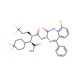 NC(=O)[C@@H](C1CCC(F)(F)CC1)[C@@H](CCC(F)(F)F)C(=O)N[C@H]1N=C(c2ccccc2)c2cccc(Cl)c2NC1=O ZINC000205757759