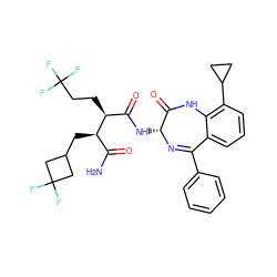 NC(=O)[C@@H](CC1CC(F)(F)C1)[C@@H](CCC(F)(F)F)C(=O)N[C@H]1N=C(c2ccccc2)c2cccc(C3CC3)c2NC1=O ZINC000205759254