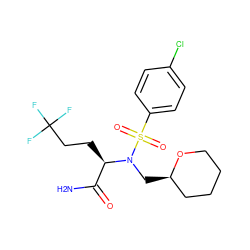 NC(=O)[C@@H](CCC(F)(F)F)N(C[C@@H]1CCCCO1)S(=O)(=O)c1ccc(Cl)cc1 ZINC000073163401