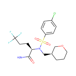 NC(=O)[C@@H](CCC(F)(F)F)N(C[C@@H]1CCCOC1)S(=O)(=O)c1ccc(Cl)cc1 ZINC000073158066