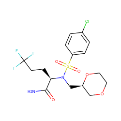 NC(=O)[C@@H](CCC(F)(F)F)N(C[C@@H]1COCCO1)S(=O)(=O)c1ccc(Cl)cc1 ZINC000073158073