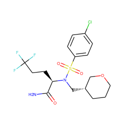 NC(=O)[C@@H](CCC(F)(F)F)N(C[C@H]1CCCOC1)S(=O)(=O)c1ccc(Cl)cc1 ZINC000073163404