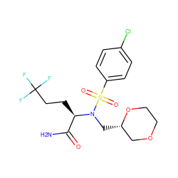 NC(=O)[C@@H](CCC(F)(F)F)N(C[C@H]1COCCO1)S(=O)(=O)c1ccc(Cl)cc1 ZINC000073162474