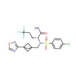 NC(=O)[C@@H](CCC(F)(F)F)N(CC12CC(c3ncon3)(C1)C2)S(=O)(=O)c1ccc(Cl)cc1 ZINC000084703628