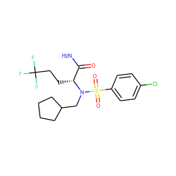 NC(=O)[C@@H](CCC(F)(F)F)N(CC1CCCC1)S(=O)(=O)c1ccc(Cl)cc1 ZINC000073162631