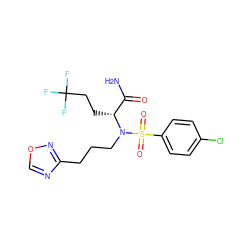 NC(=O)[C@@H](CCC(F)(F)F)N(CCCc1ncon1)S(=O)(=O)c1ccc(Cl)cc1 ZINC000084689207