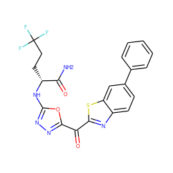 NC(=O)[C@@H](CCC(F)(F)F)Nc1nnc(C(=O)c2nc3ccc(-c4ccccc4)cc3s2)o1 ZINC001772579664