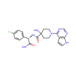 NC(=O)[C@@H](NC(=O)C1(N)CCN(c2ncnc3[nH]ccc23)CC1)c1ccc(Cl)cc1 ZINC000095583503