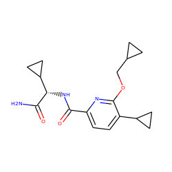 NC(=O)[C@@H](NC(=O)c1ccc(C2CC2)c(OCC2CC2)n1)C1CC1 ZINC000207743152