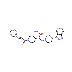 NC(=O)[C@@H](NC1CCC(c2c[nH]c3ccccc23)CC1)C1CCN(C(=O)/C=C/c2ccc(F)cc2)CC1 ZINC000073169797