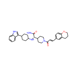 NC(=O)[C@@H](NC1CCC(c2c[nH]c3ccccc23)CC1)C1CCN(C(=O)/C=C/c2ccc3c(c2)CCCO3)CC1 ZINC000168312109