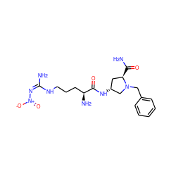 NC(=O)[C@@H]1C[C@@H](NC(=O)[C@@H](N)CCCN/C(N)=N\[N+](=O)[O-])CN1Cc1ccccc1 ZINC000035064525