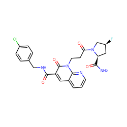 NC(=O)[C@@H]1C[C@H](F)CN1C(=O)CCn1c(=O)c(C(=O)NCc2ccc(Cl)cc2)cc2cccnc21 ZINC000221777641