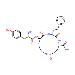 NC(=O)[C@@H]1CCC(=O)NCCC[C@@H](NC(=O)[C@@H](N)Cc2ccc(O)cc2)C(=O)N[C@H](CCc2ccccc2)C(=O)N1 ZINC000026836062