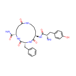 NC(=O)[C@@H]1CCC(=O)NCCC[C@@H](NC(=O)[C@@H](N)Cc2ccc(O)cc2)C(=O)N[C@H](Cc2ccccc2)C(=O)N1 ZINC000026837340