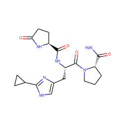 NC(=O)[C@@H]1CCCN1C(=O)[C@H](Cc1c[nH]c(C2CC2)n1)NC(=O)[C@@H]1CCC(=O)N1 ZINC000013673866