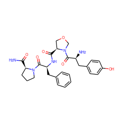 NC(=O)[C@@H]1CCCN1C(=O)[C@H](Cc1ccccc1)NC(=O)[C@H]1COCN1C(=O)[C@@H](N)Cc1ccc(O)cc1 ZINC000027313134