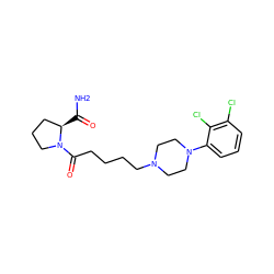 NC(=O)[C@@H]1CCCN1C(=O)CCCCN1CCN(c2cccc(Cl)c2Cl)CC1 ZINC000169310359