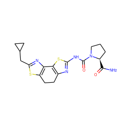 NC(=O)[C@@H]1CCCN1C(=O)Nc1nc2c(s1)-c1nc(CC3CC3)sc1CC2 ZINC000144962878