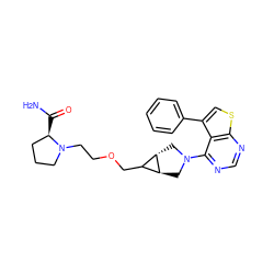 NC(=O)[C@@H]1CCCN1CCOCC1[C@@H]2CN(c3ncnc4scc(-c5ccccc5)c34)C[C@@H]12 ZINC000146443295