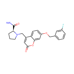 NC(=O)[C@@H]1CCCN1Cc1cc(=O)oc2cc(OCc3cccc(F)c3)ccc12 ZINC000045290798