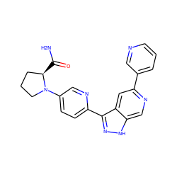 NC(=O)[C@@H]1CCCN1c1ccc(-c2n[nH]c3cnc(-c4cccnc4)cc23)nc1 ZINC000205265886