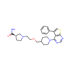 NC(=O)[C@@H]1CCN(CCOCC2CCN(c3ncnc4scc(-c5ccccc5)c34)CC2)C1 ZINC000146399032