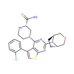 NC(=O)[C@@H]1CN(c2nc(N3[C@H]4CC[C@H]3COC4)nc3scc(-c4ccccc4Cl)c23)CCN1 ZINC000223007766