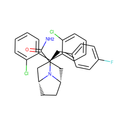 NC(=O)[C@]1(Cc2ccc(F)cc2)C[C@@H]2CC[C@H](C1)N2C(c1ccccc1Cl)c1ccccc1Cl ZINC000103224219