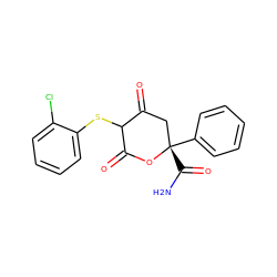 NC(=O)[C@]1(c2ccccc2)CC(=O)C(Sc2ccccc2Cl)C(=O)O1 ZINC000299825240