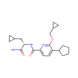 NC(=O)[C@H](CC1CC1)NC(=O)c1ccc(C2CCCC2)c(OCC2CC2)n1 ZINC000207731444