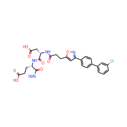 NC(=O)[C@H](CCC(=O)O)NC(=O)[C@H](CC(=O)O)NC(=O)CCc1cc(-c2ccc(-c3cccc(Cl)c3)cc2)no1 ZINC000169701539