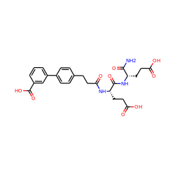 NC(=O)[C@H](CCC(=O)O)NC(=O)[C@H](CCC(=O)O)NC(=O)CCc1ccc(-c2cccc(C(=O)O)c2)cc1 ZINC000144440195