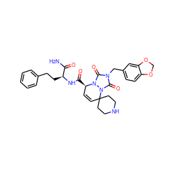 NC(=O)[C@H](CCc1ccccc1)NC(=O)[C@@H]1C=CC2(CCNCC2)n2c(=O)n(Cc3ccc4c(c3)OCO4)c(=O)n21 ZINC000029414984