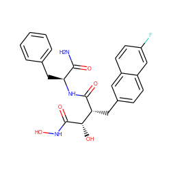 NC(=O)[C@H](Cc1ccccc1)NC(=O)[C@H](Cc1ccc2cc(F)ccc2c1)[C@H](O)C(=O)NO ZINC000026936933