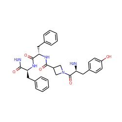 NC(=O)[C@H](Cc1ccccc1)NC(=O)[C@H](Cc1ccccc1)NC(=O)C1CN(C(=O)[C@@H](N)Cc2ccc(O)cc2)C1 ZINC000070631566