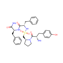 NC(=O)[C@H](Cc1ccccc1)NC(=O)[C@H](Cc1ccccc1)NS(=O)(=O)C[C@@H]1CCCN1C(=O)[C@@H](N)Cc1ccc(O)cc1 ZINC000064409744