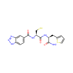 NC(=O)[C@H](Cc1cccs1)NC(=O)[C@H](CS)NC(=O)c1ccc2[nH]nnc2c1 ZINC000029556743