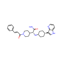 NC(=O)[C@H](N[C@H]1CC[C@H](c2c[nH]c3cccnc32)CC1)C1CCN(C(=O)/C=C/c2ccccc2)CC1 ZINC000261137346