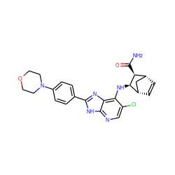 NC(=O)[C@H]1[C@@H]2C=C[C@@H](C2)[C@H]1Nc1c(Cl)cnc2[nH]c(-c3ccc(N4CCOCC4)cc3)nc12 ZINC000169329256