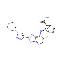 NC(=O)[C@H]1[C@@H]2C=C[C@@H](C2)[C@H]1Nc1c(Cl)cnc2[nH]c(-c3cnn(C4CCNCC4)c3)nc12 ZINC000169329259