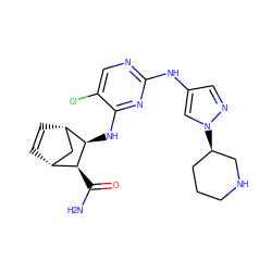 NC(=O)[C@H]1[C@@H]2C=C[C@@H](C2)[C@H]1Nc1nc(Nc2cnn([C@@H]3CCCNC3)c2)ncc1Cl ZINC000084690231